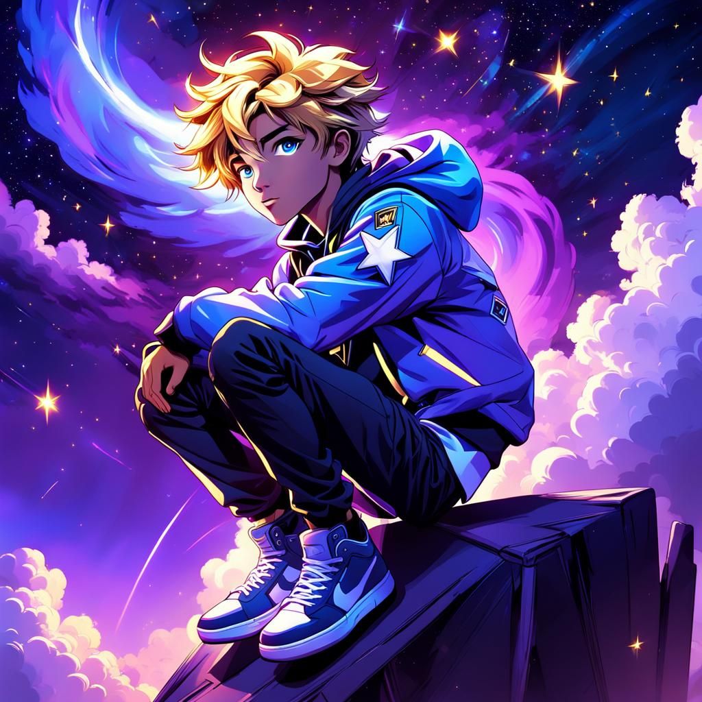 Teenage Boy on Star Ready to Jump