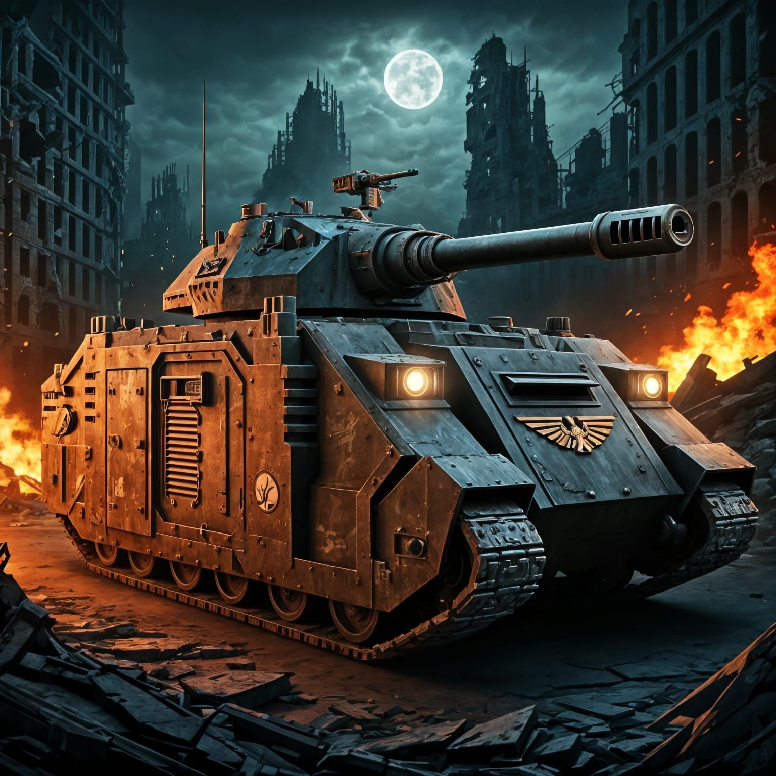 Warhammer 40k Leman Russ Tank in Ruined City