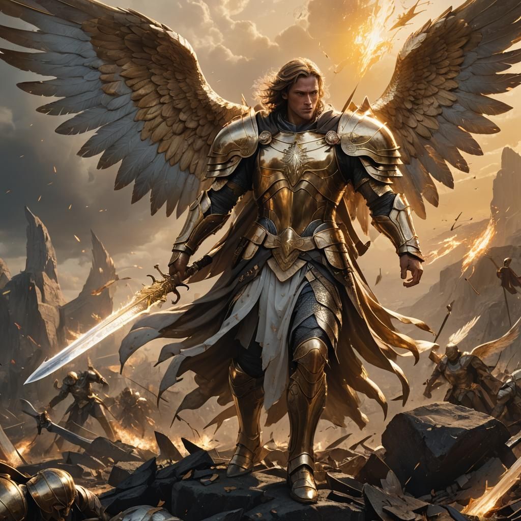 Archangel Gabriel on the Battlefield: 3D Rendered Art