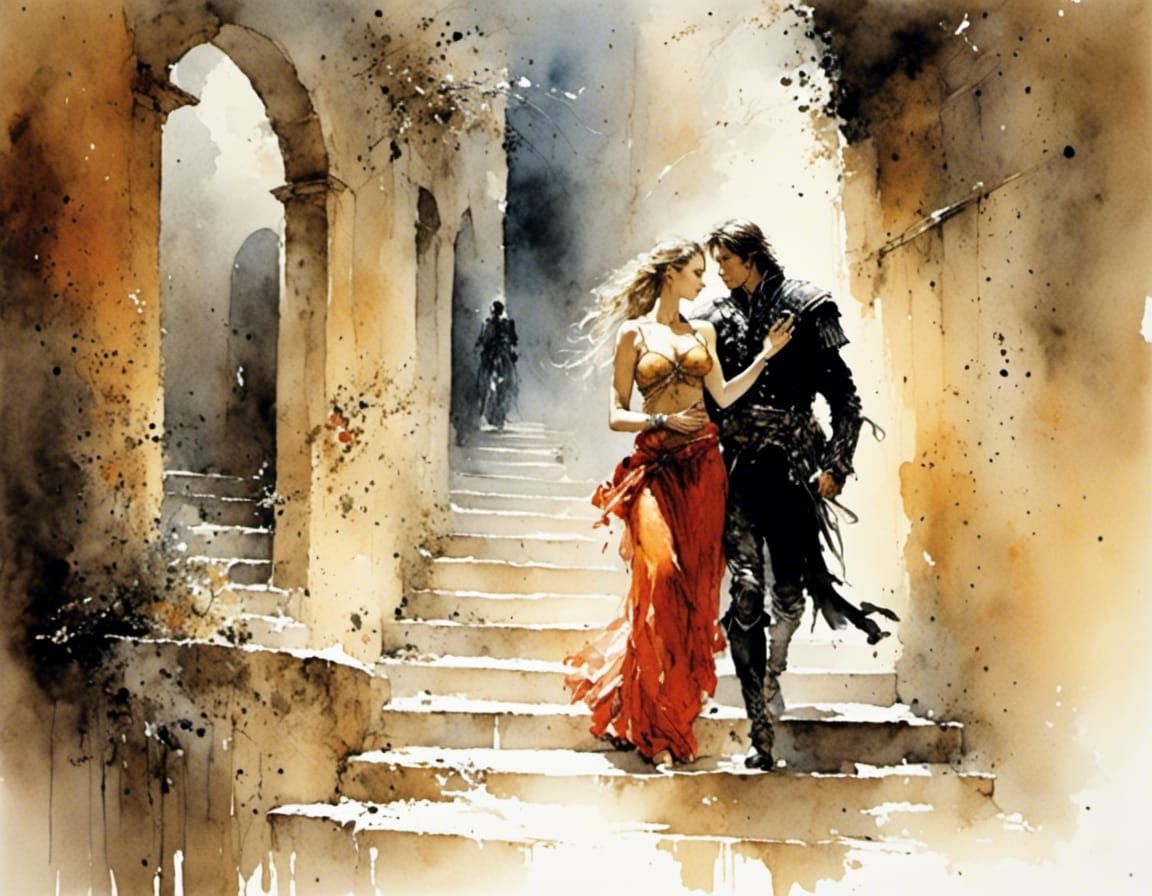 Woman Leads Man to Bedroom, Luis Royo Style