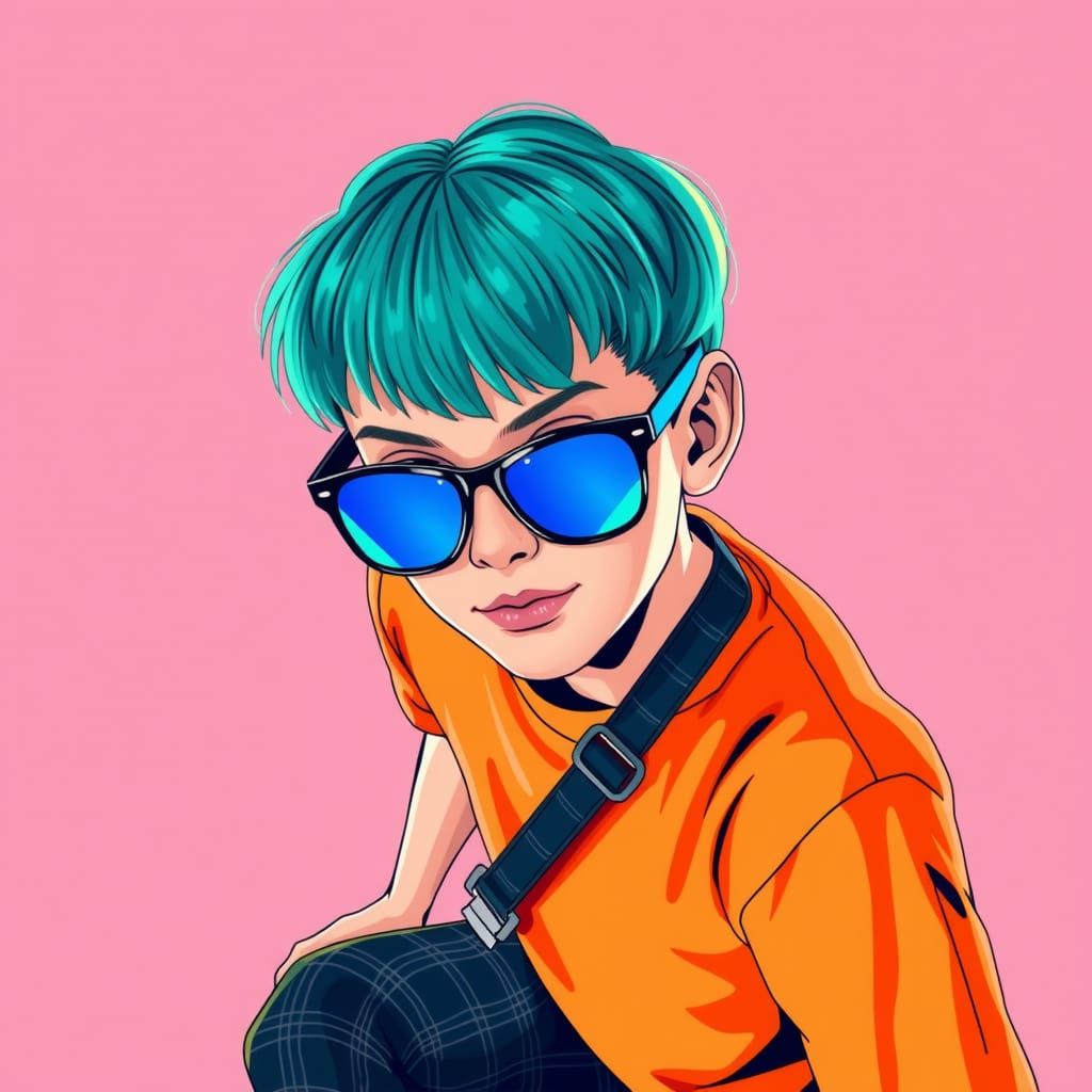 Spunky Skater Guy in Synthwave Neon Style