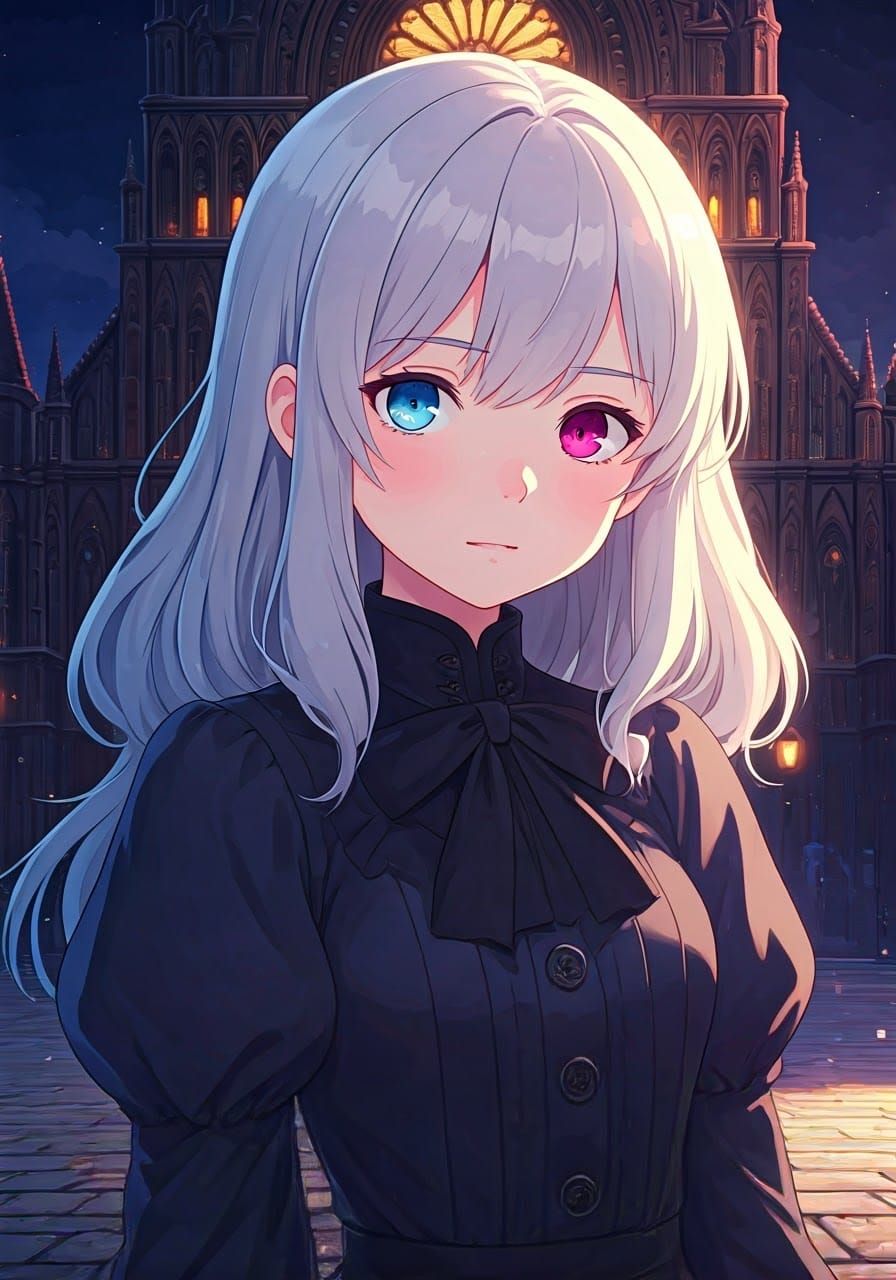 Heterochromic Girl in Gothic Anime Style