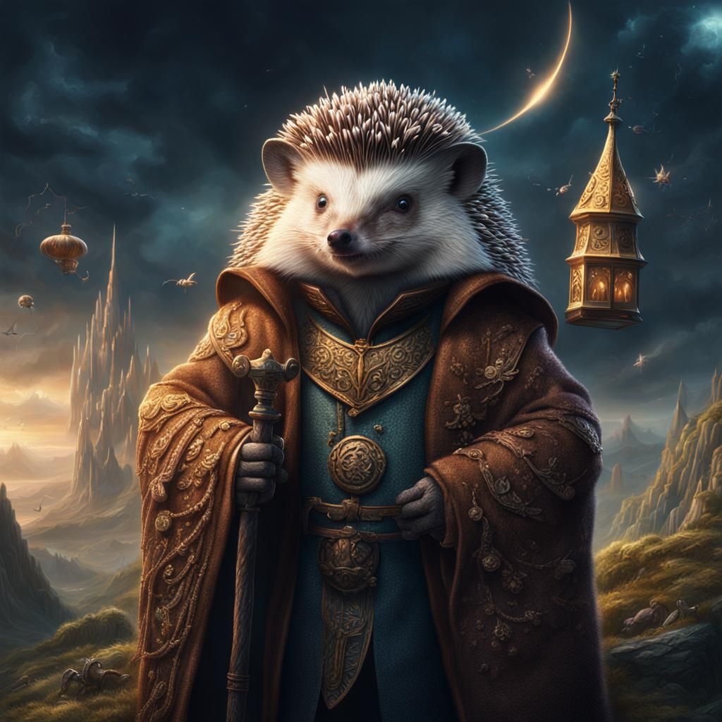 Epic Hedgehog Wizard in a Digital Matte Painting