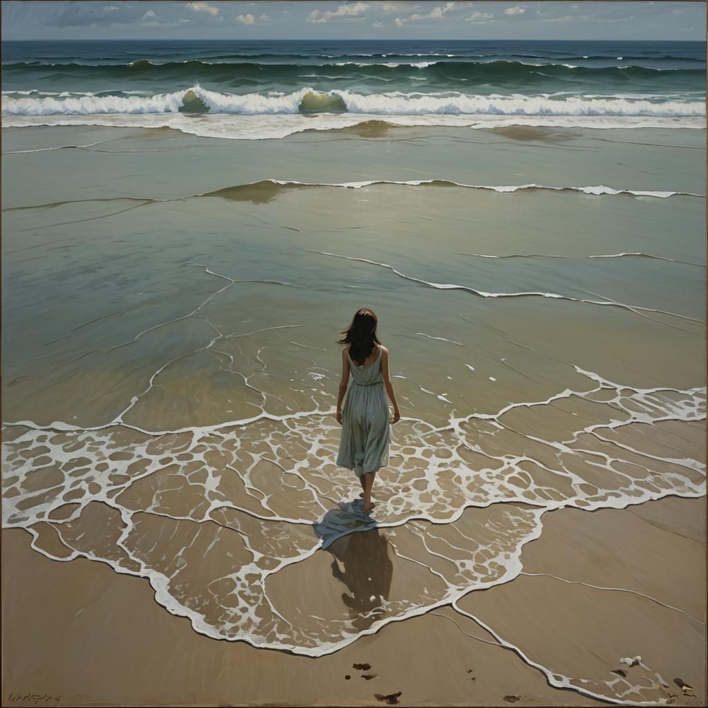 Desolate Seascape Oil Painting Reflecting Longing