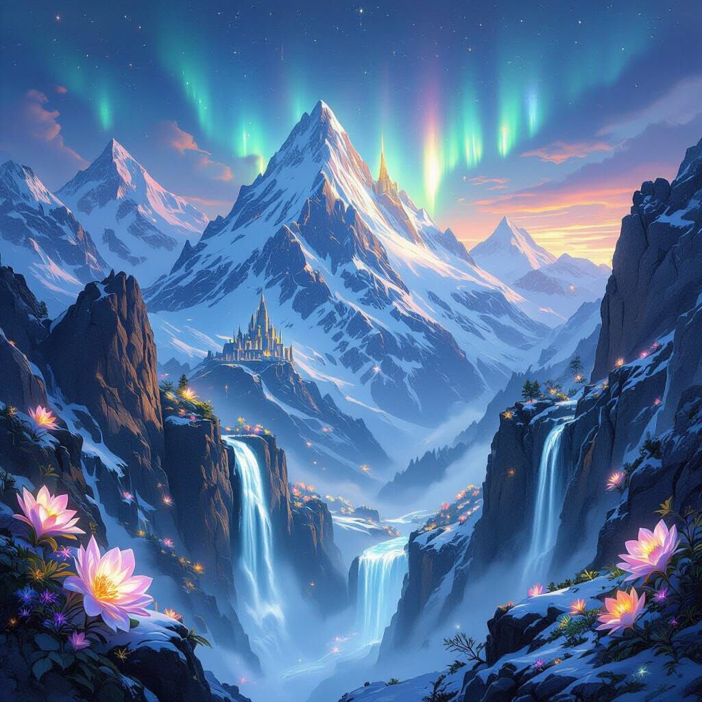 Enchanted Swiss Alps with Glowing Runes and Floating Castle