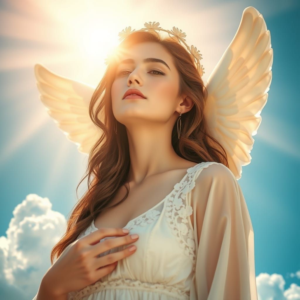 Ethereal Woman in Divine Light, Dreamy Art Style