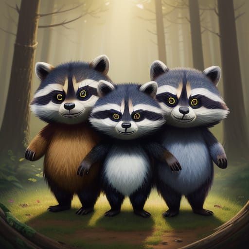 Raccoon Cartoon Characters in Forest Concept Art