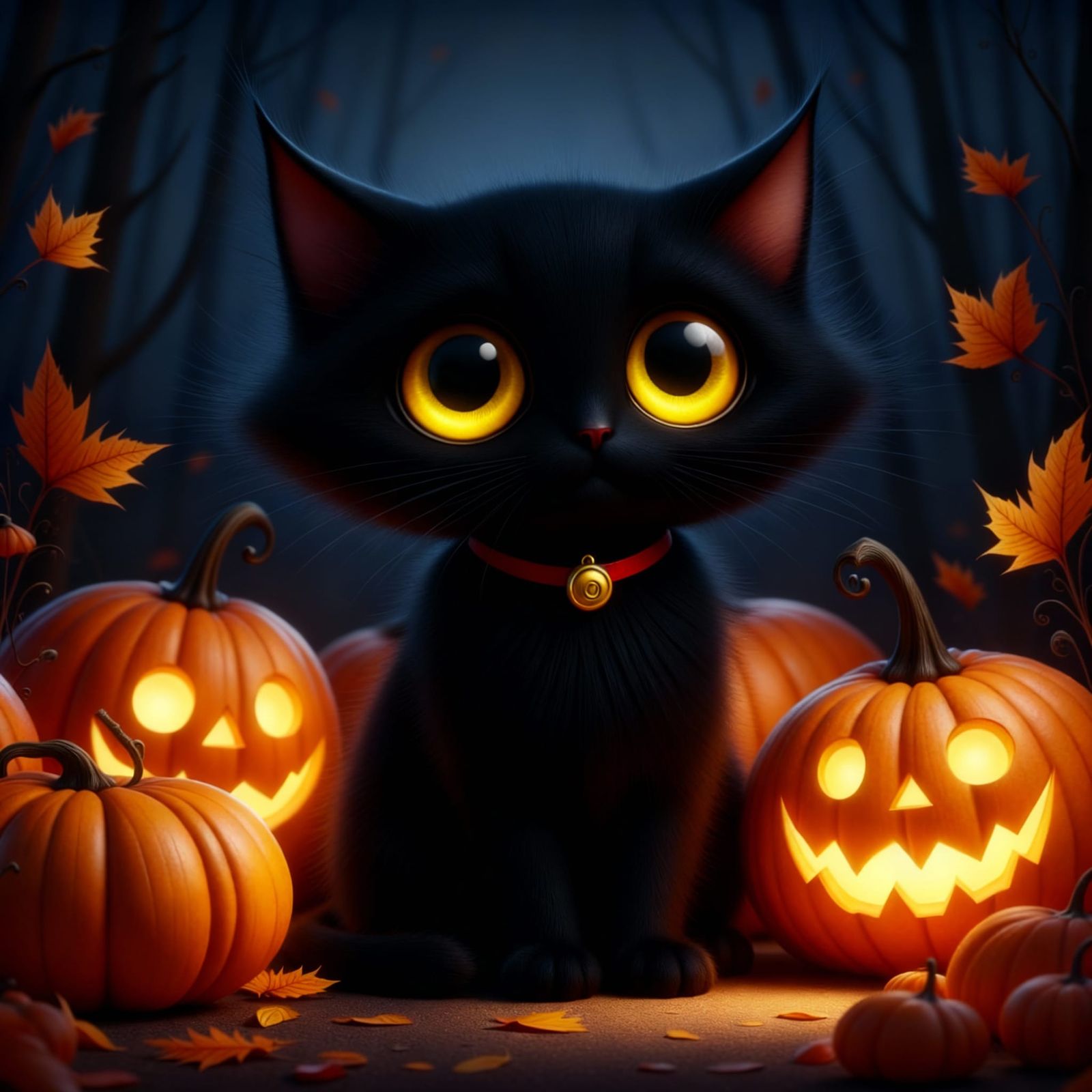 Adorable Black Kitty With Big Yellow Eyes