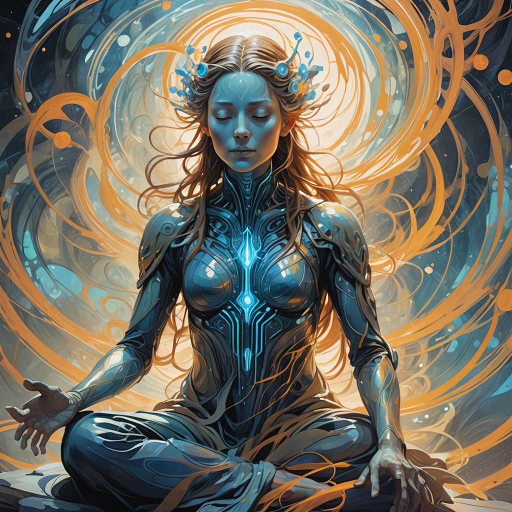 Serene Meditating Figure in Organic Lines Concept Art
