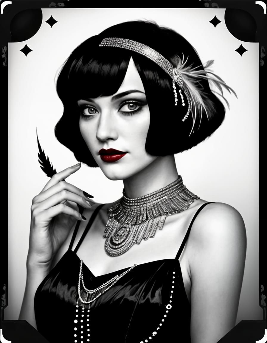 1920s Flapper Girl in Gritty Black and White Portrait