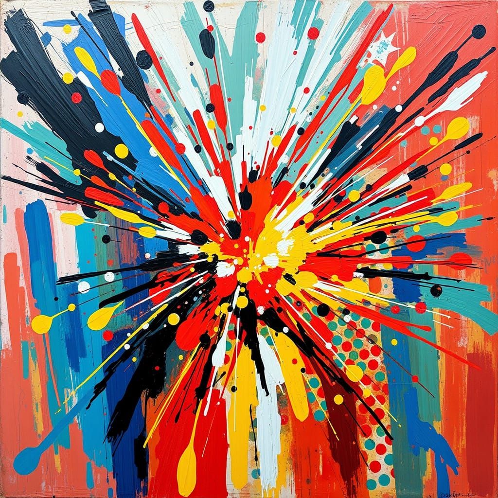 Vibrant Abstract Expressionist Art Piece with Dynamic Brushs...