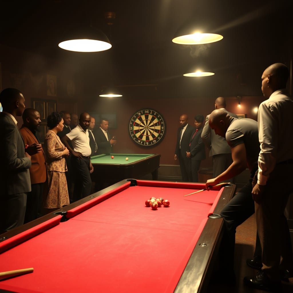 1920s Pool Room Scene with Darts and Billiards