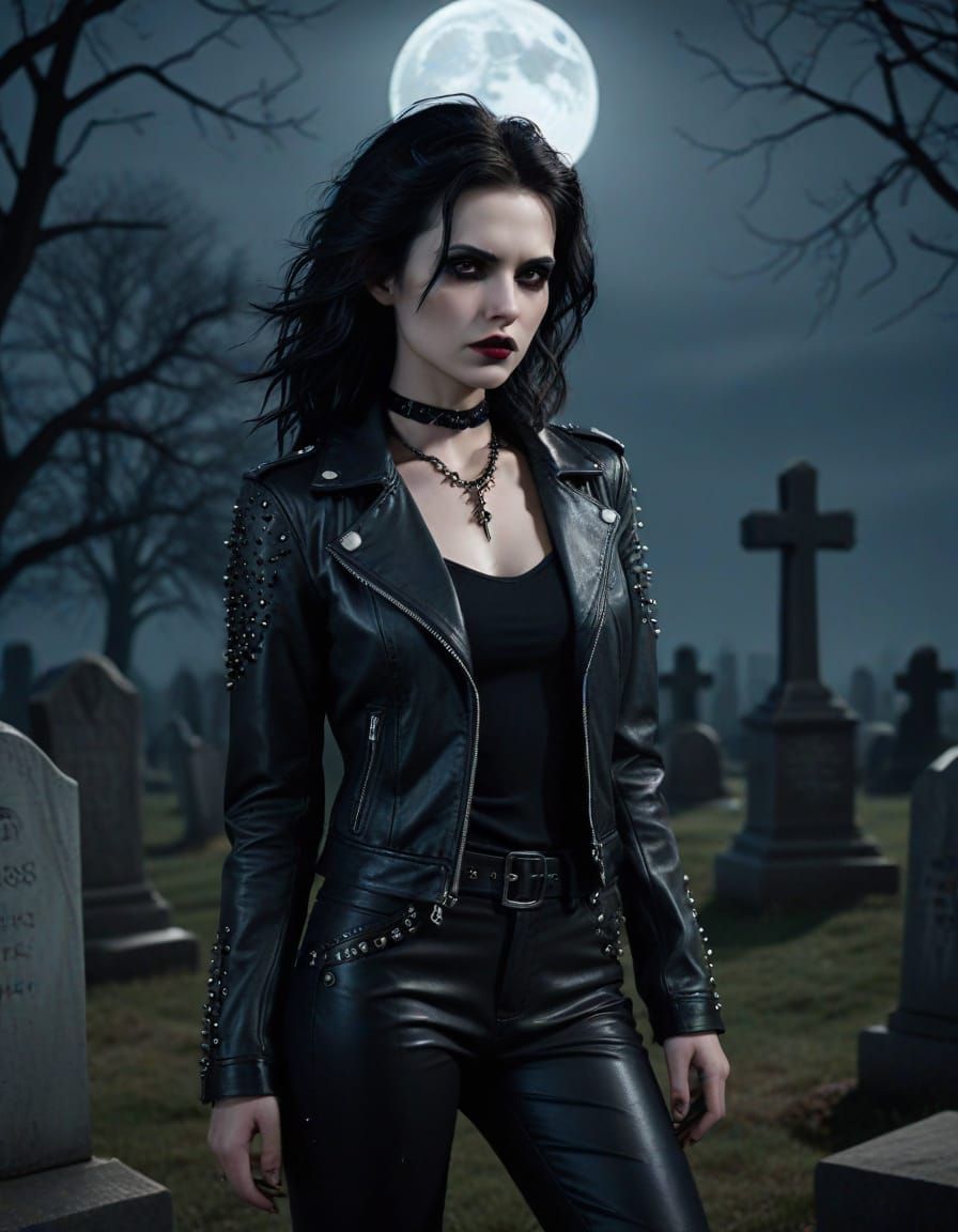 Gothic Vampire Goddess Under Full Moon