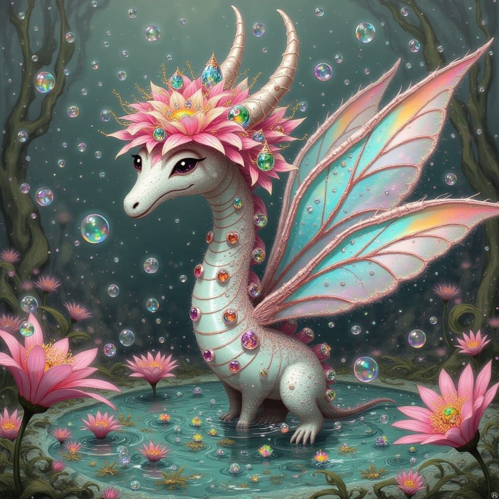 Whimsical Dragon of Shiny Baubles in a Fantastical World