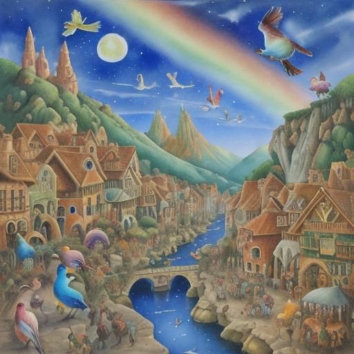 Cosmic Serenade: Whimsical Birds in Watercolour Style