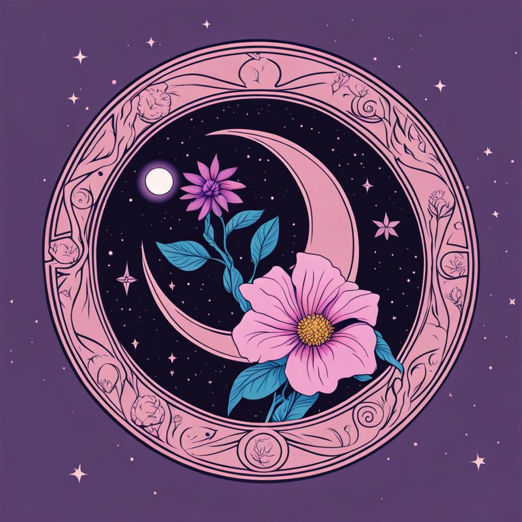 Celestial Flower Moon Logo in Tarot Aesthetic