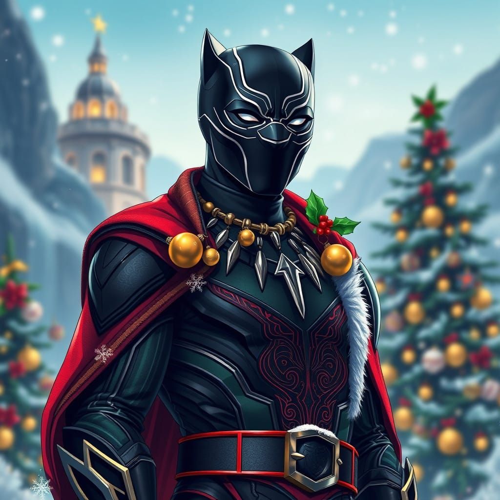 Regal Christmas Panther in Anime Style