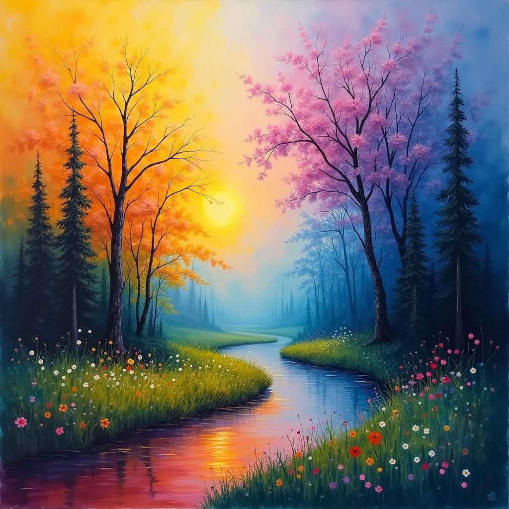 Day and Night Nostalgic Landscape in Acrylics