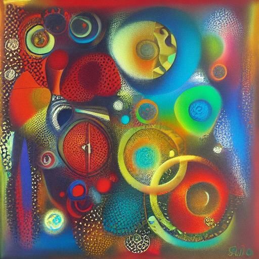 Abstract Circles Squared Oil Painting in Surreal Style