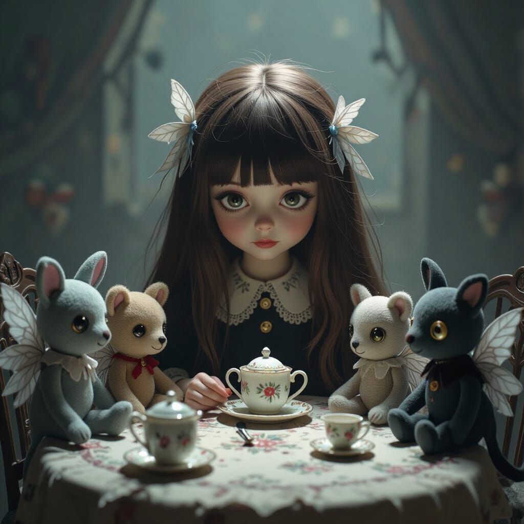 Whimsical Girl's Tea Party with Winged Stuffed Animals