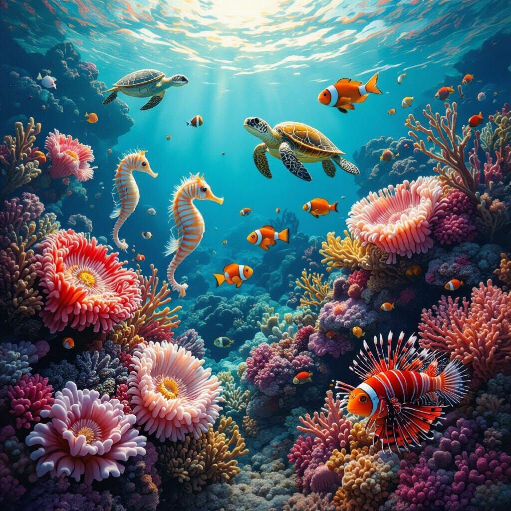 Vibrant Coral Reef Teeming with Marine Life