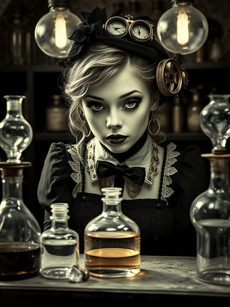 Steampunk Alchemist in Pop Surrealist Laboratory