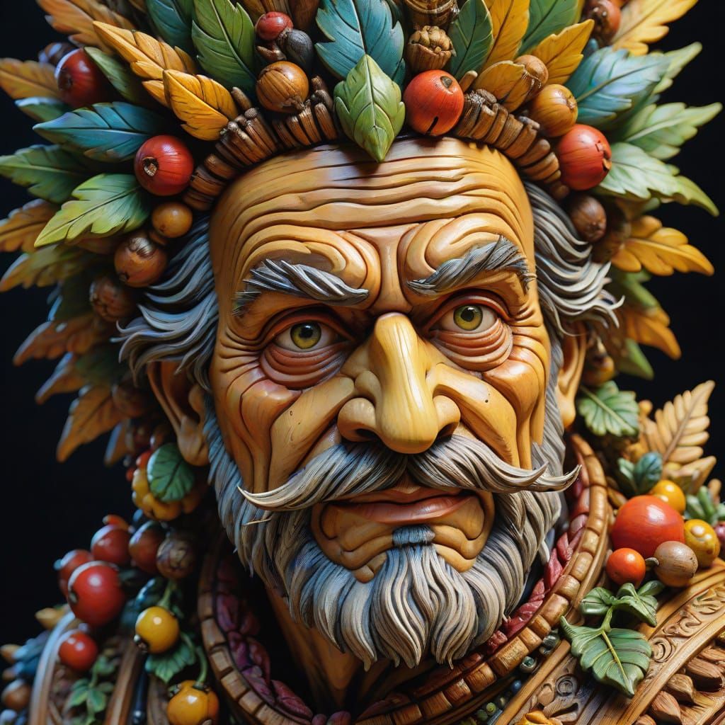 Intricately Carved Wooden Portrait in Renaissance Style