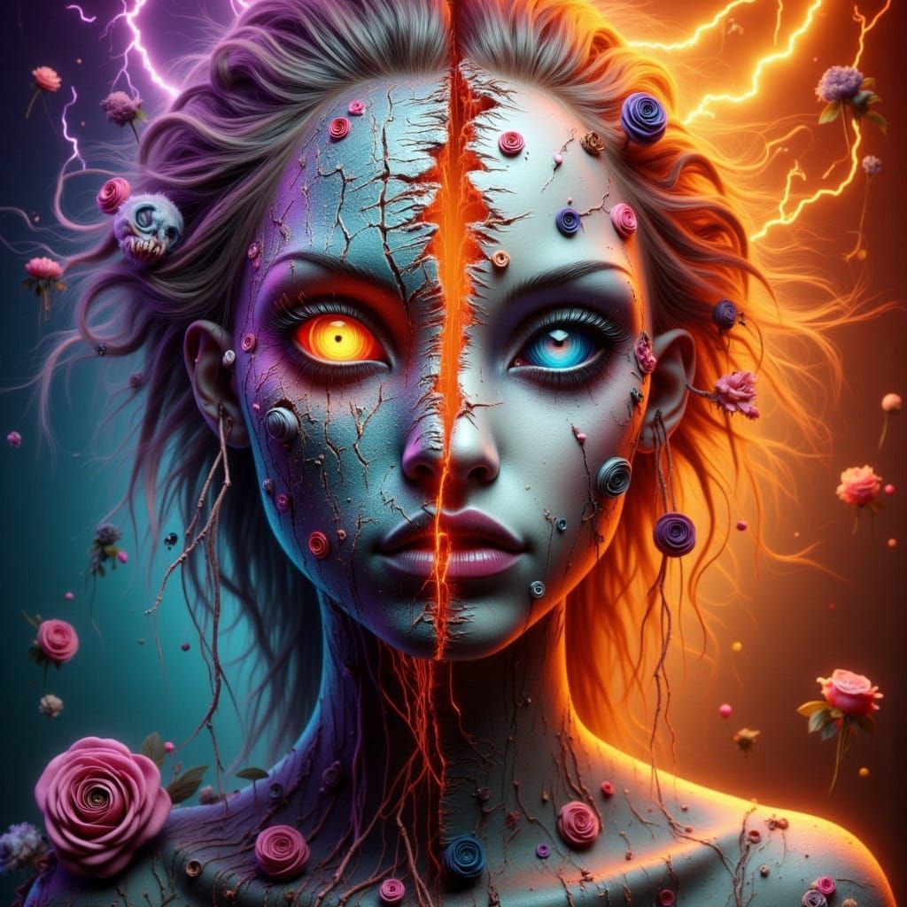 Surreal Portrait of Fractured Emotions in Hyper-Detailed Sty...