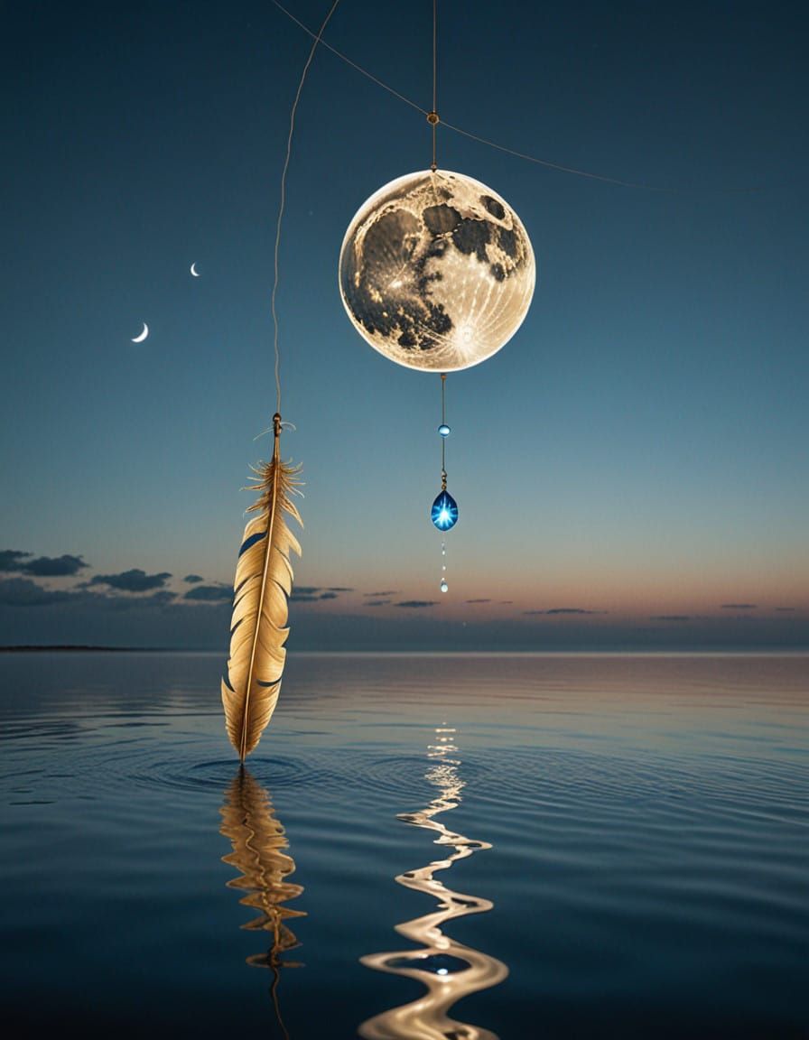 Surrealistic Oceanic Dreamscape with Oversized Feather