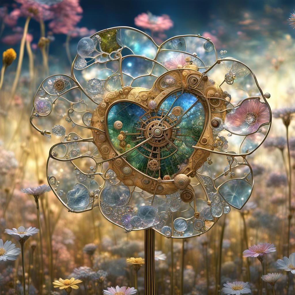 Steampunk Stained Glass Flower in Klimt Style