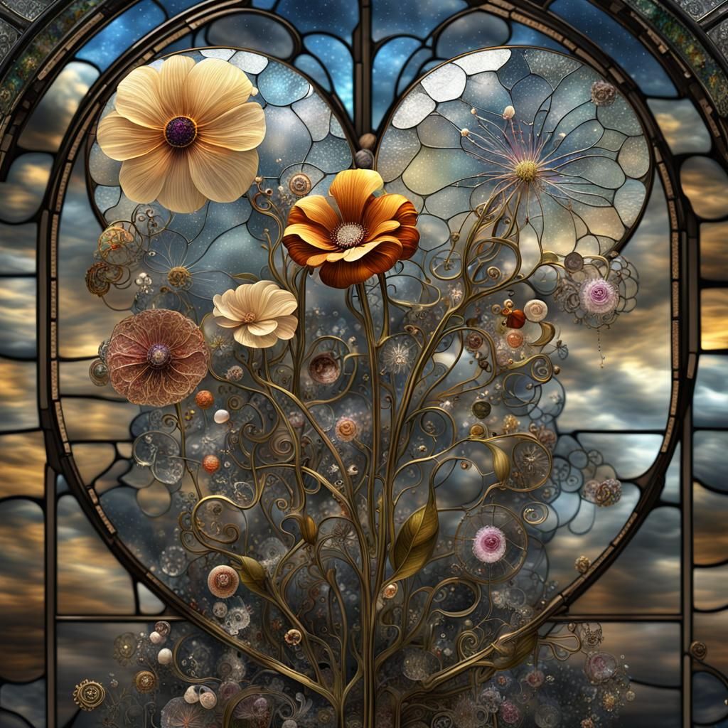 Steampunk Glass Flower Landscape in Klimt Style