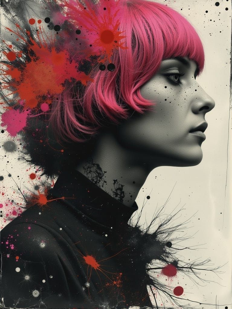 Ethereal Gothic Woman in Abstract Watercolor Style