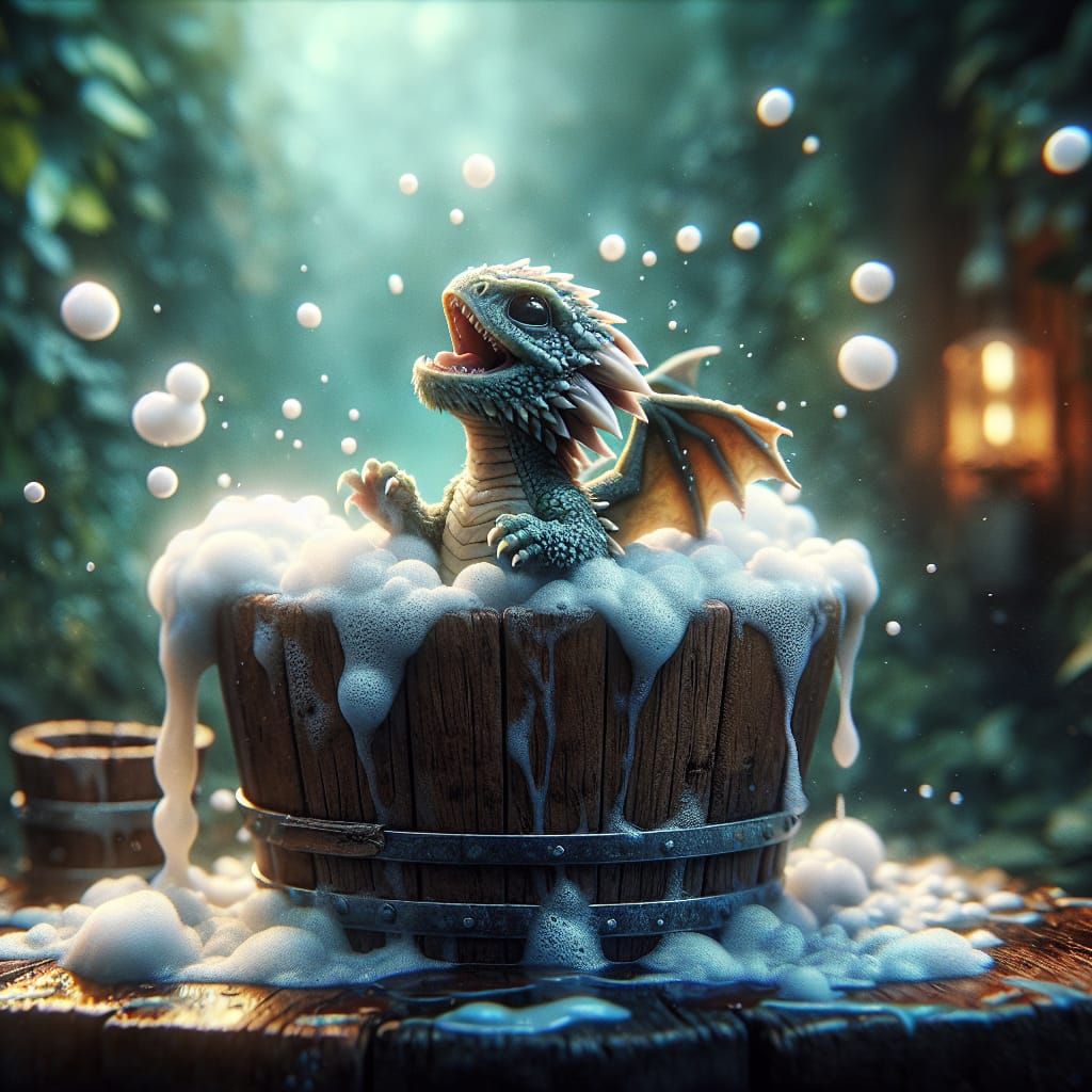 Baby Dragon's Bath: Fantasy Concept Art