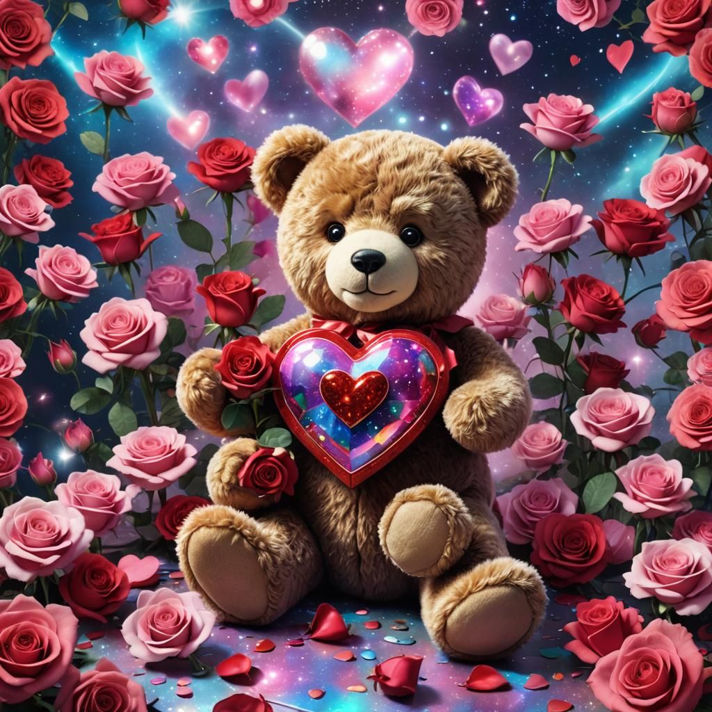 Teddy Bear with Heart: Astral Cosmic Illustration