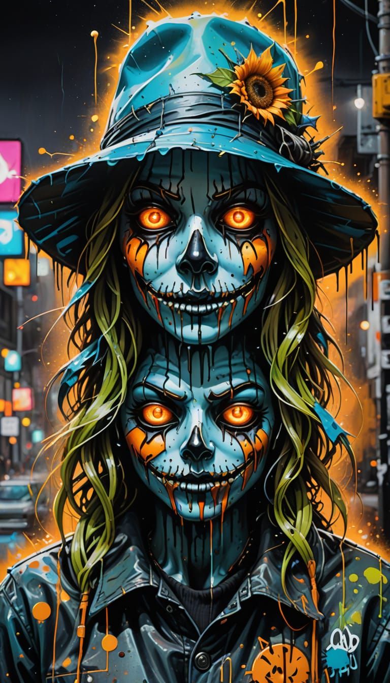 Lua Scarecrow Graffiti Art in Urban Stencil Style