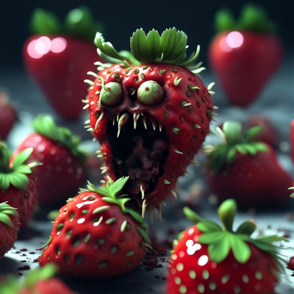 Decomposing Zombie Strawberry with Ghostly Aura