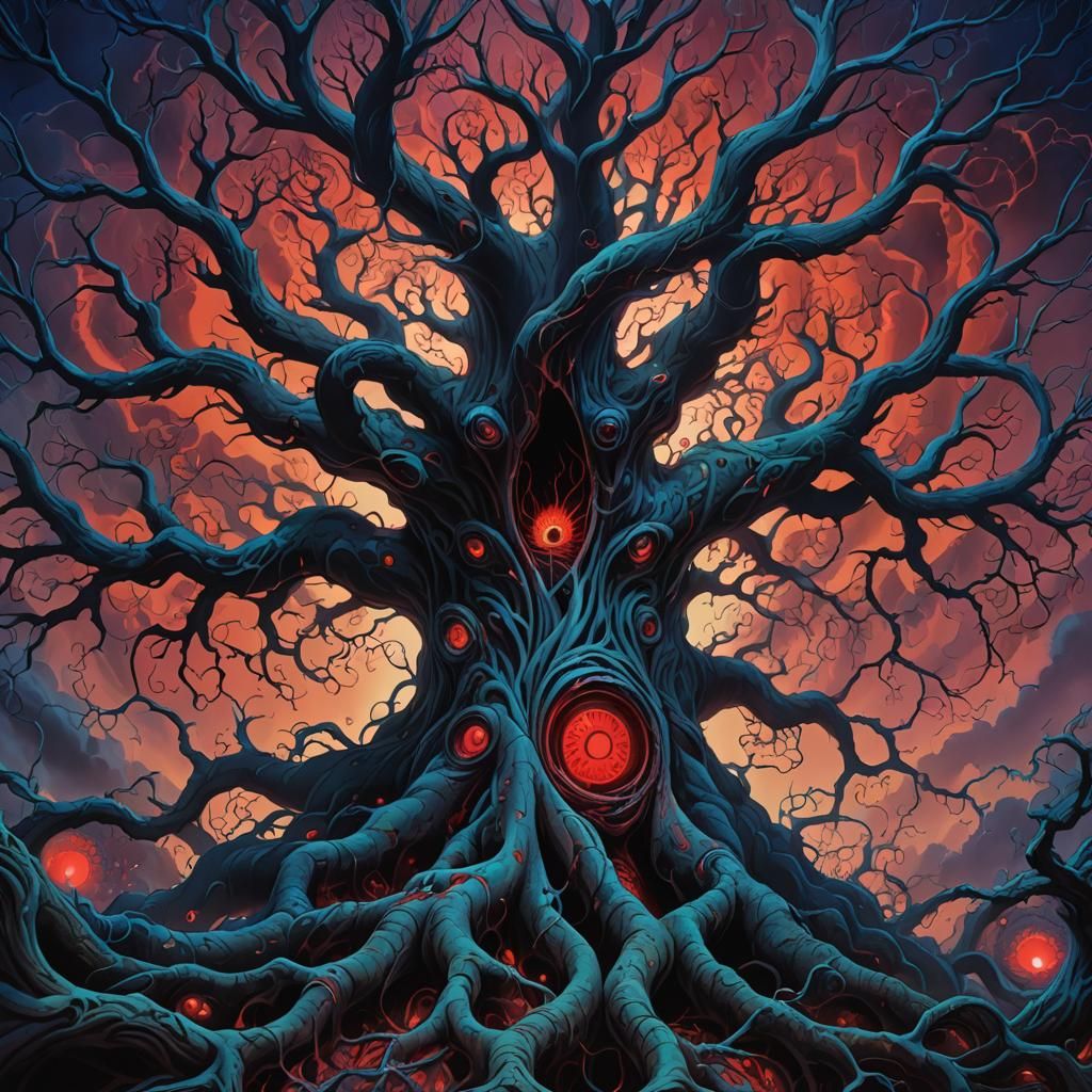 Mystical Tree in Swirling Vortex: Psychedelic Album Art
