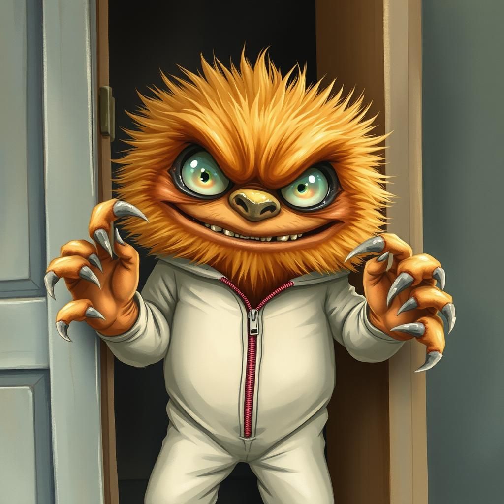 Cuddly Monster Peeking From Closet, Expressive Character Des...