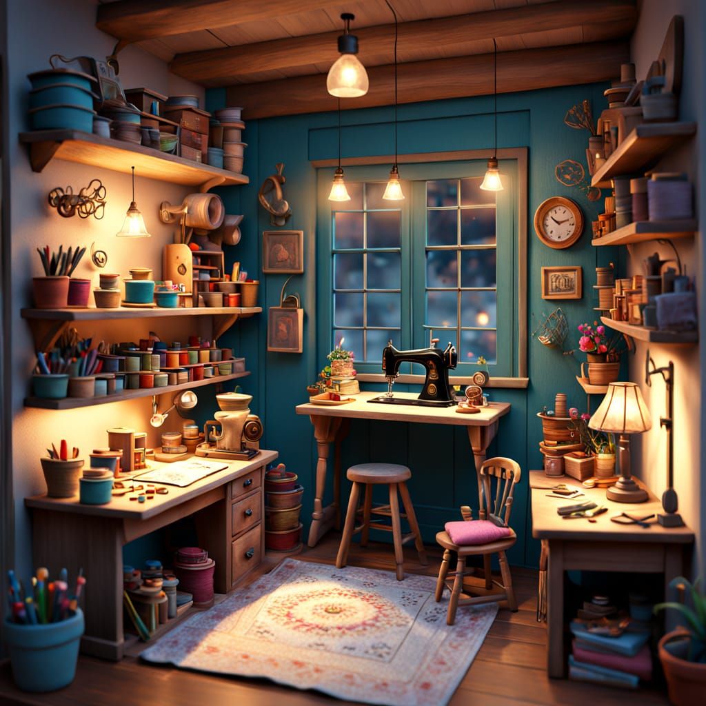 Miniature Dollhouse Seamstress Room