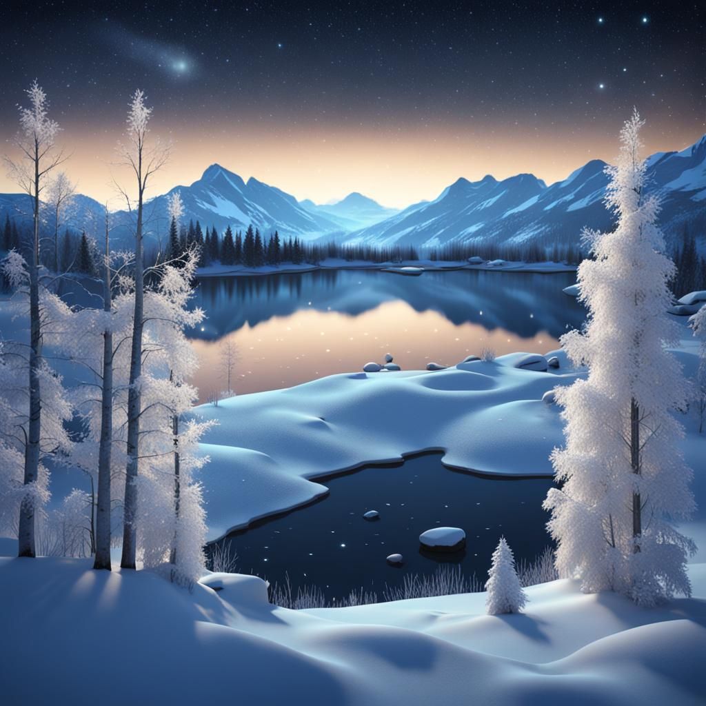 Winter Night: North Star Over Alpine Meadow