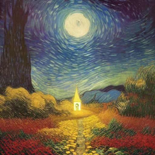 Mythological Moonlit Scene in a Vintage Storybook Style