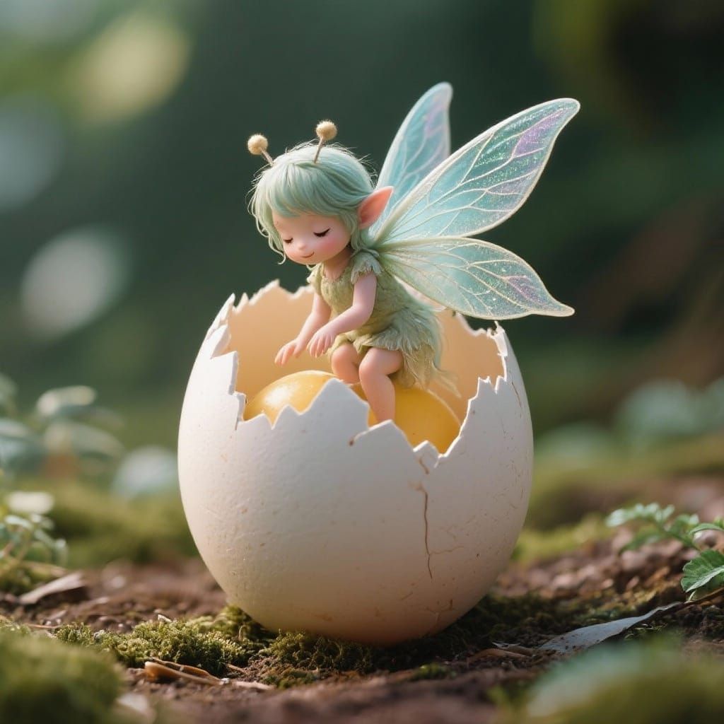 Fairy Emerges from Egg in Enchanted Forest