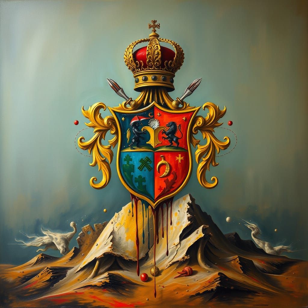 Surrealist Coat of Arms in Dreamlike Oil on Canvas