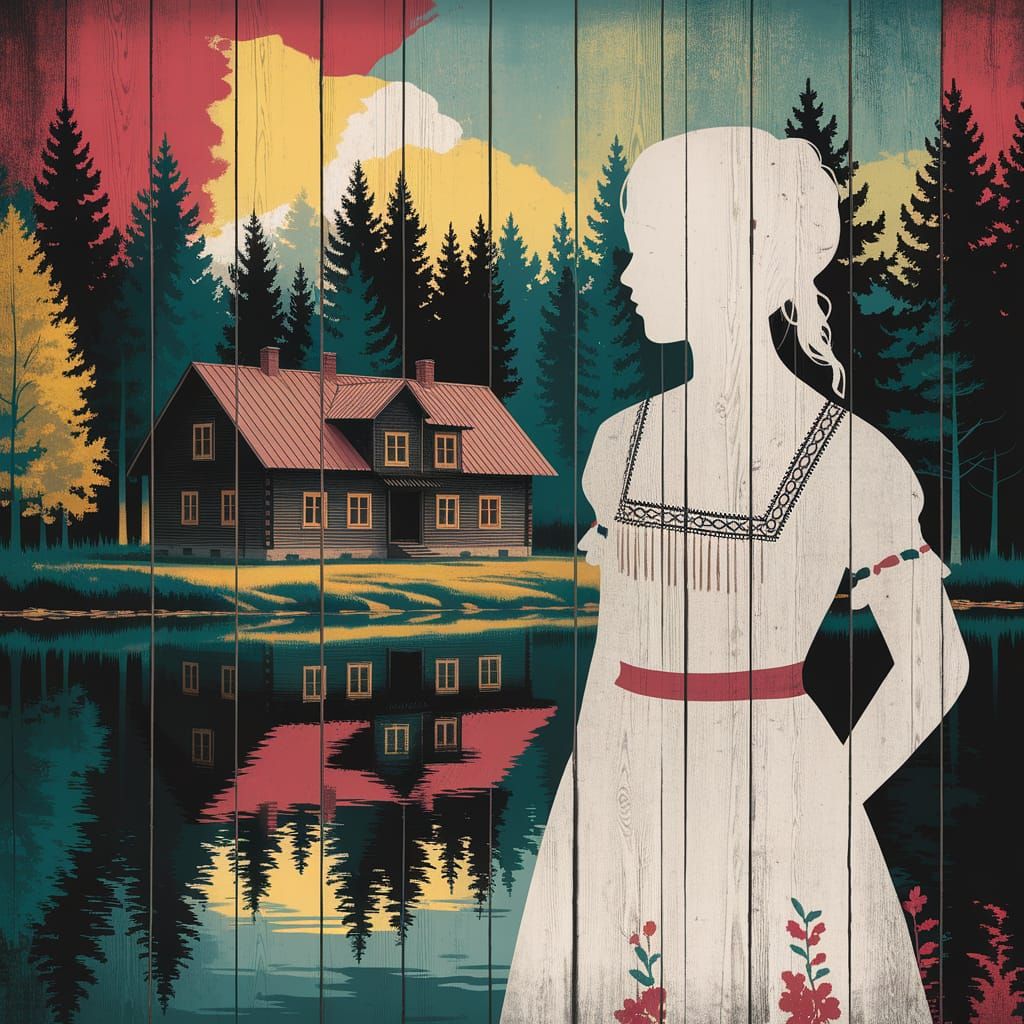 Lithuanian Woman in Folk Dress by Lake