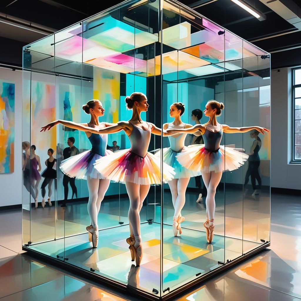 Ballet Dancers Practice in Hypermodern Glass Cube