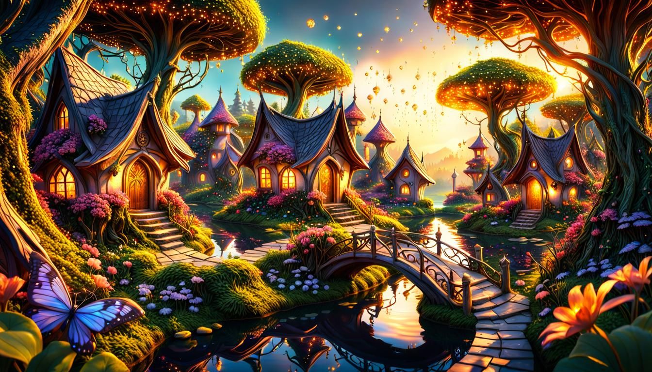The enchanted Village in the forest of fae
