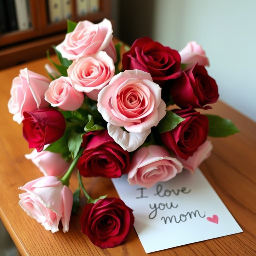 Elegant Roses and Love Letter on Wooden Desk