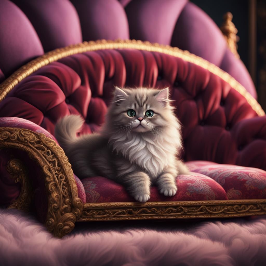 Persian Kitten Lounging: Detailed Digital Art