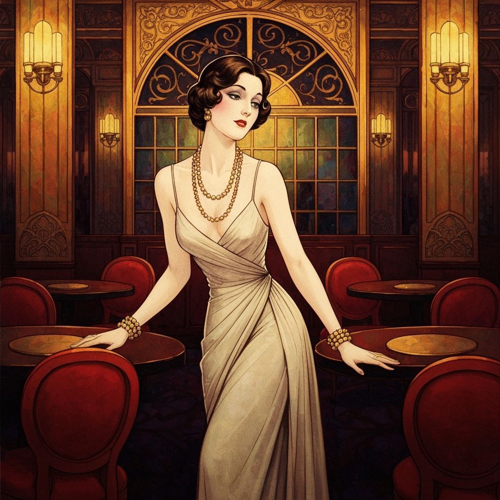 Art Deco Masterpiece: Elegant Lady in 1900s High-Class Club