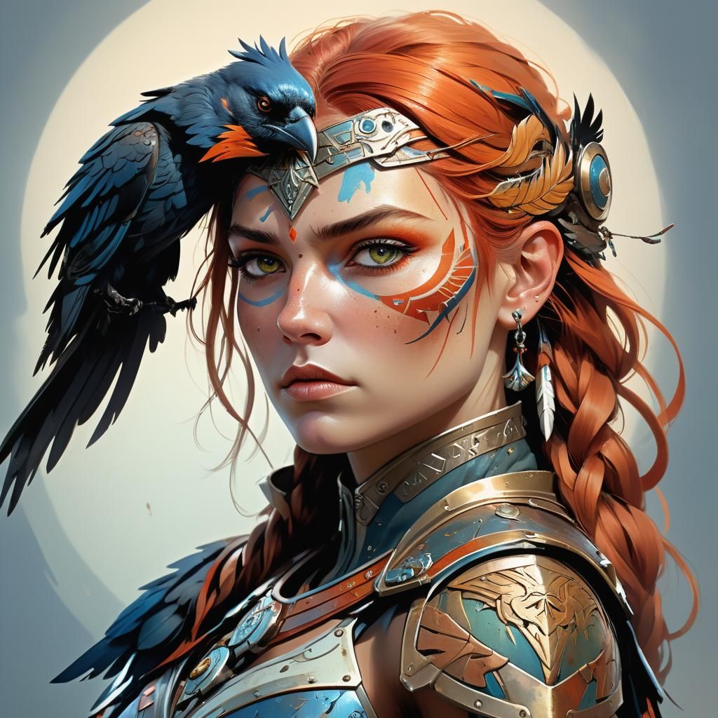 Nordic Warrior Goddess with Raven, Splash Art